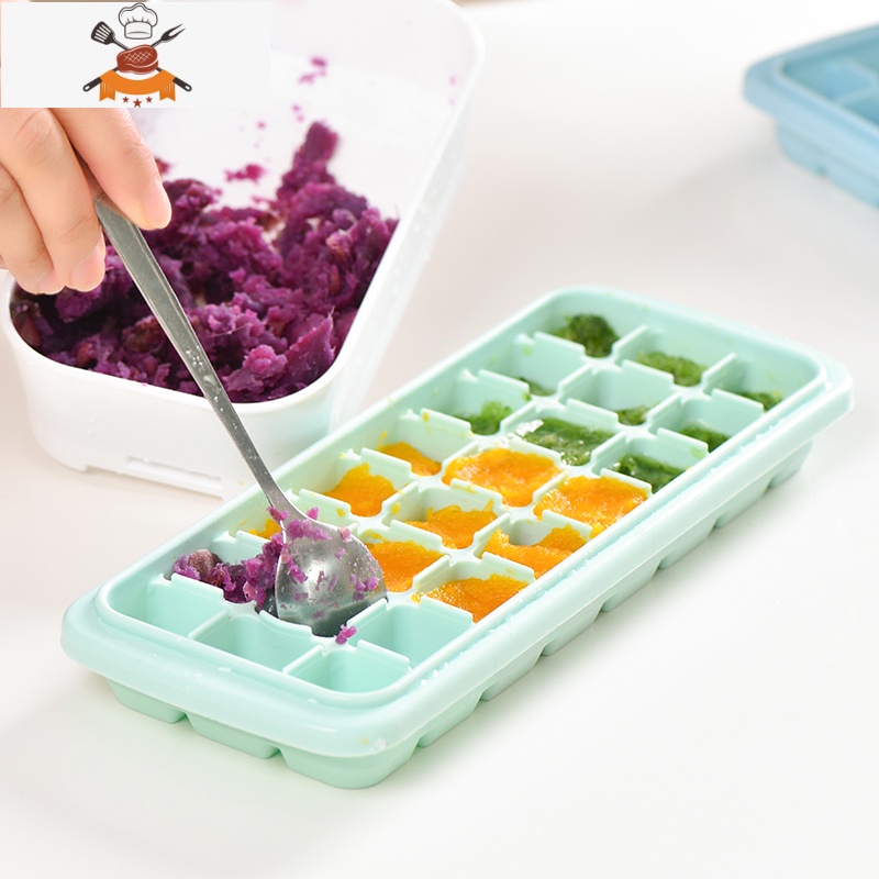 日式硅胶冰格带盖子创意大冰块模具制冰盒辅食盒冷冻盒子 敬平 淡雅蓝-36格高清大图