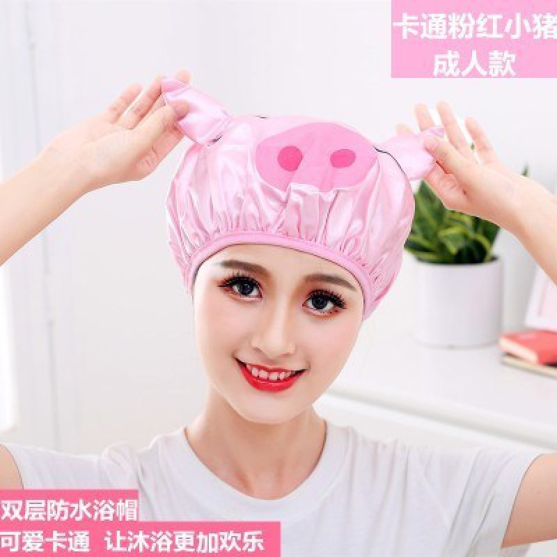 可爱韩版淋浴帽防水成人女款洗澡沐浴长发加厚双层厨房帽子防油烟 三维工匠 灰色+粉色高清大图