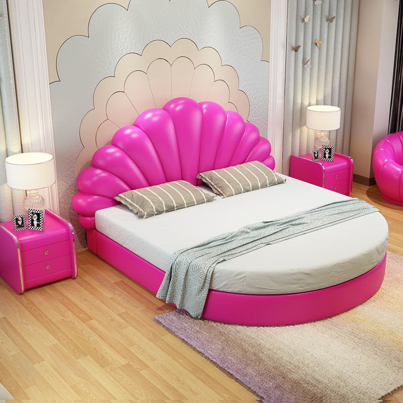ins网红床欧式公主圆床双人床实木榻榻米大床婚床简约现代皮艺床