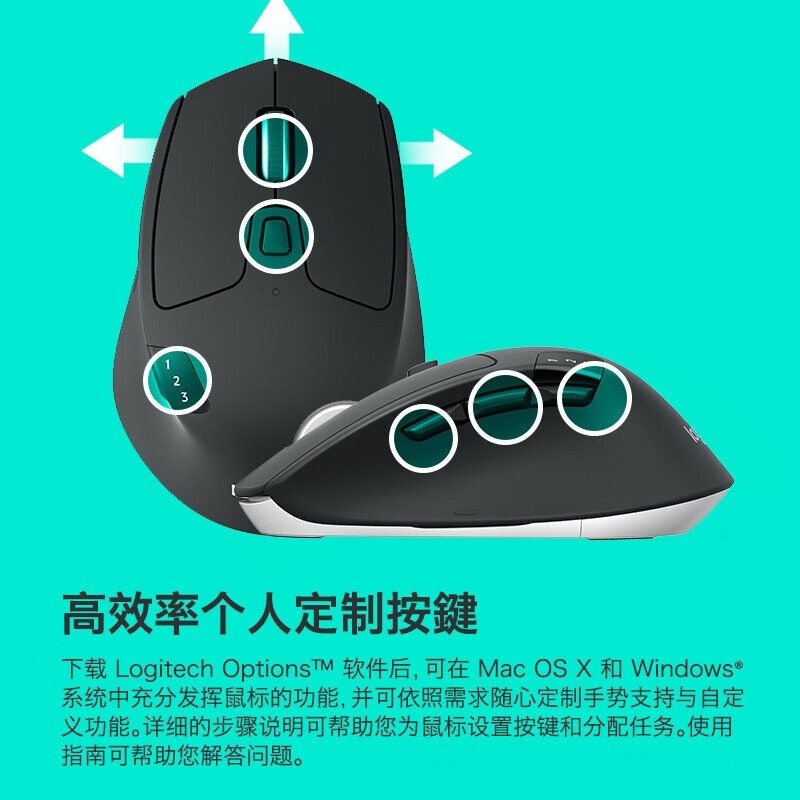 罗技(Logitech)M720无线蓝牙鼠标 办公鼠标 蓝牙优联双模无线鼠标Mac ipad鼠标 黑色[信息部]
