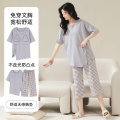 浪莎带胸垫睡衣女夏季纯棉短袖七分裤可出门免穿文胸家居服夏天款 XL建议身高165-173cm，体重12 20900
