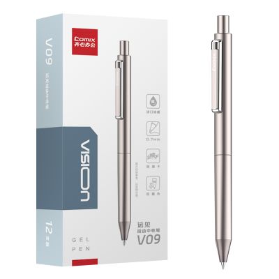 齐心 V09 远见按动中性笔 速干 双珠子弹头 0.7mm 黑 12支装