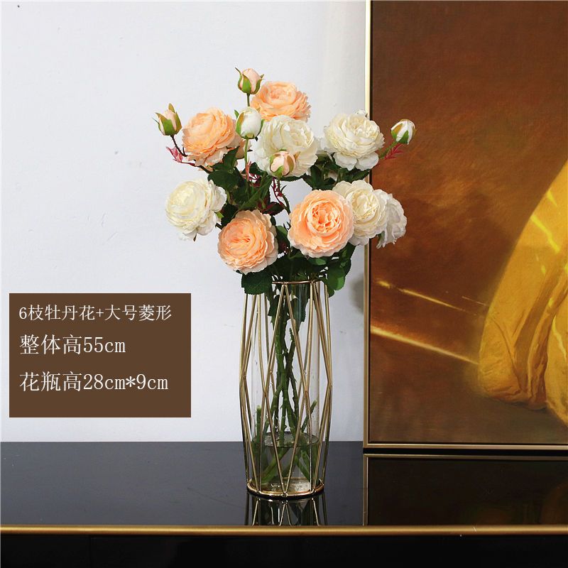 敬平 Jing Ping 花瓶 花艺敬平ins北欧水培透明玻璃金属花瓶轻奢餐桌客厅插仿真假干花鲜花摆件12头牡丹花 大号菱形金色花瓶 中等 价格图片品牌报价 苏宁易购梦舟家居专营店