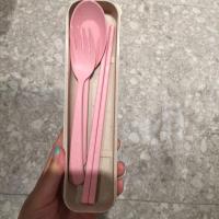 粉红色 店主精选北欧风环保小麦秸秆叉勺筷套件宝宝无毒叉勺筷套装