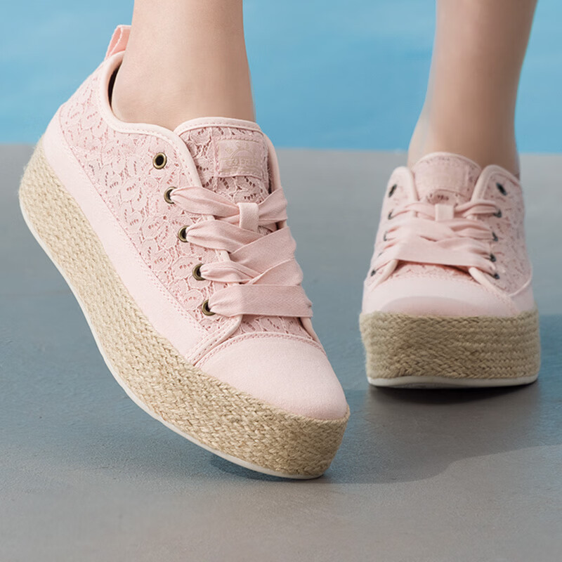 斯凯奇(Skechers)女鞋新款透气蕾丝帆布鞋厚底耐磨休闲鞋日常通勤鞋板鞋114008-BLSH ZP高清大图