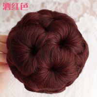 酒红色[纯色九朵花] 假发女九朵花抓夹盘发器带钻花苞头全丸子头镶钻假发发包盘头花苞