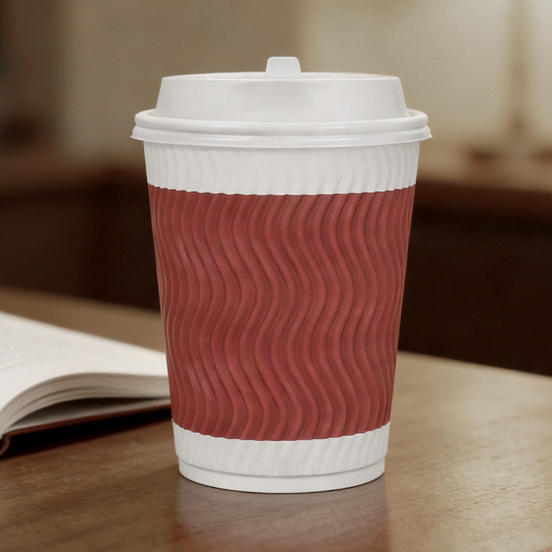 山之只 红色瓦楞杯(含盖)300ml 个高清大图