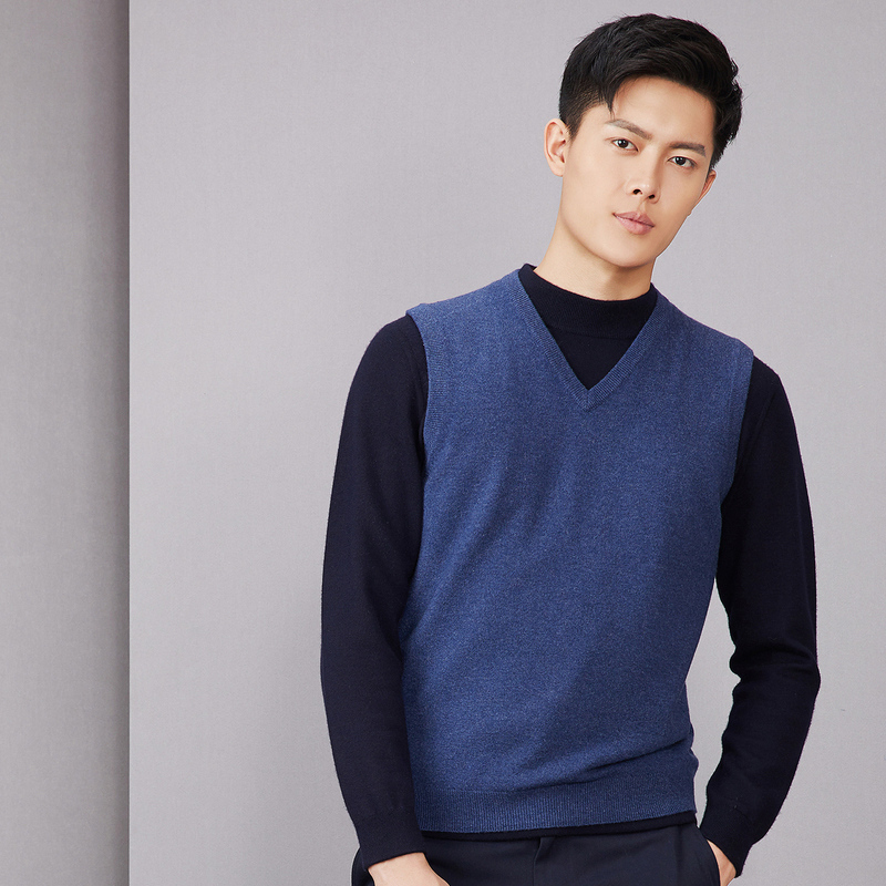 鄂尔多斯erdos早秋v领舒适羊绒休闲商务男士套头背心