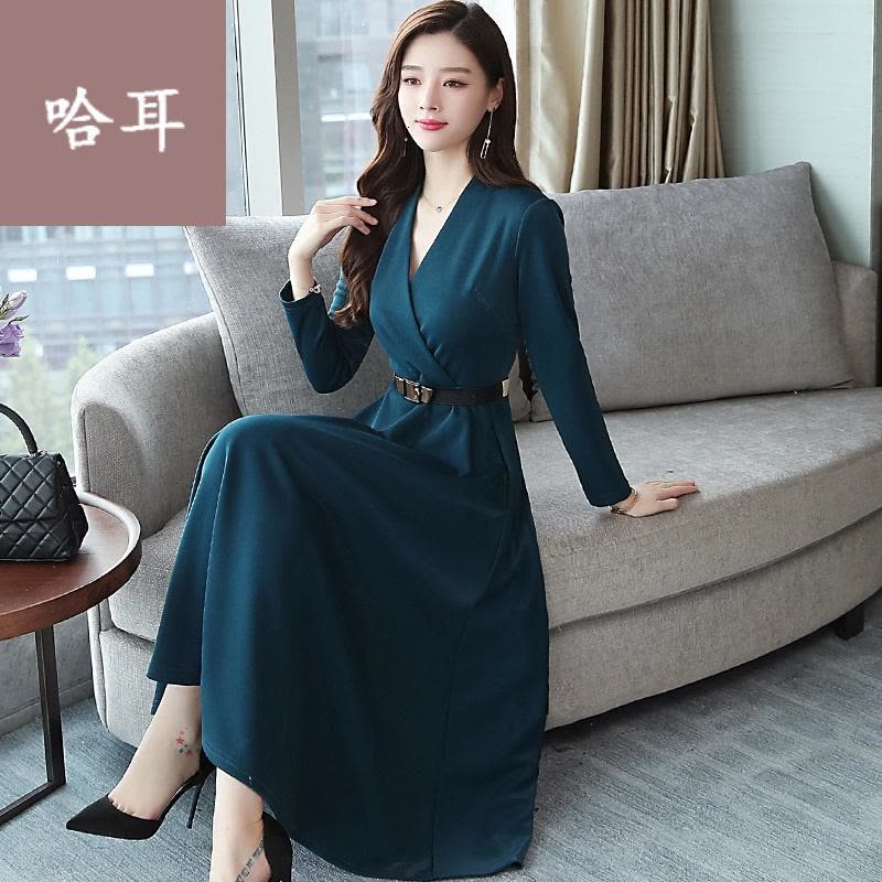 冬裙女2019年新款女装秋装秋冬季连衣裙气质长款长裙子加厚显瘦高贵洋气原创连衣裙图片