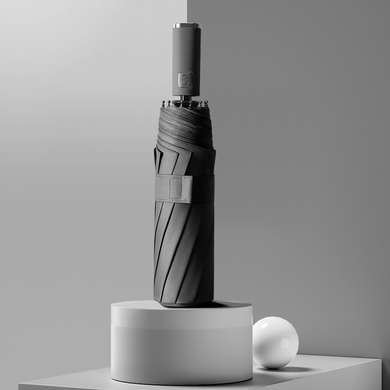 旭晴十骨配色手柄黑胶防晒晴雨两用自动伞 