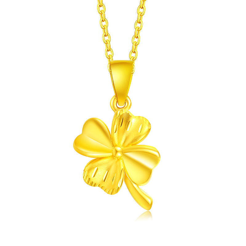 gzuan古钻珠宝四叶草黄金足金3d硬件女士吊坠生日礼物yjd0019