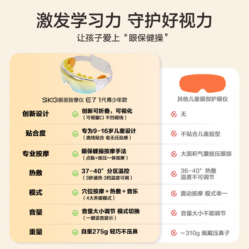 SKG眼部按摩仪学生儿童护眼仪金龟子眼保仪热敷睡眠眼罩眼睛按摩器蓝牙青少年款毕业季送男女孩礼物 点振+按压+热敷定制礼盒高清大图