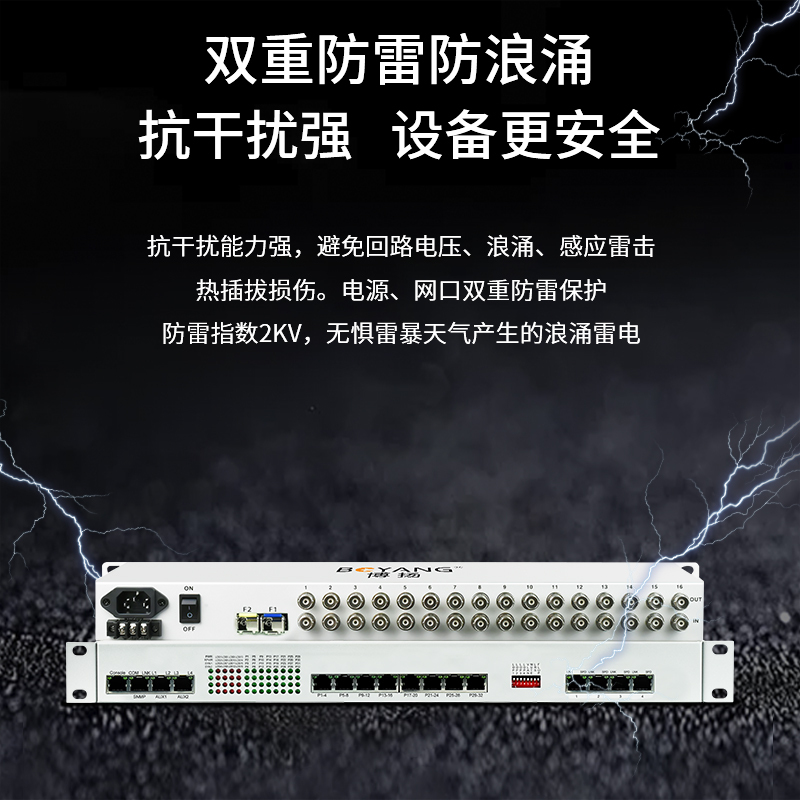 博扬 综合业务电话光端机 16路E1+32路电话+4路千兆以太网隔离 单纤1对价 BY-16E1-32P4GV-60km