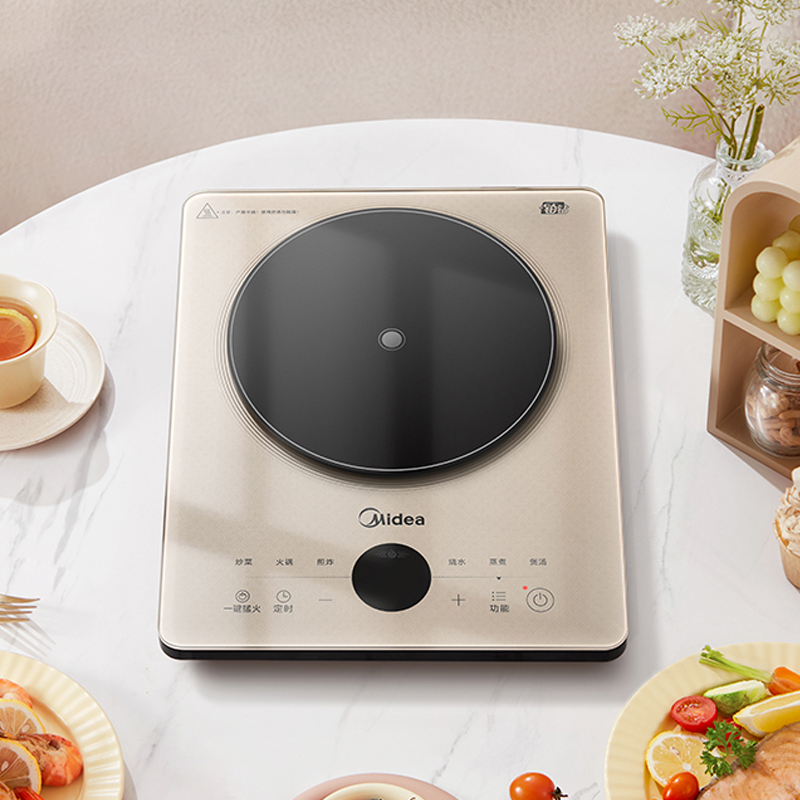 美的(Midea)电磁炉家用多档调节火锅炉铂钻系列2200W大功率恒匀火加热猛火爆炒定时电磁灶防水大面板智能E22B21高清大图