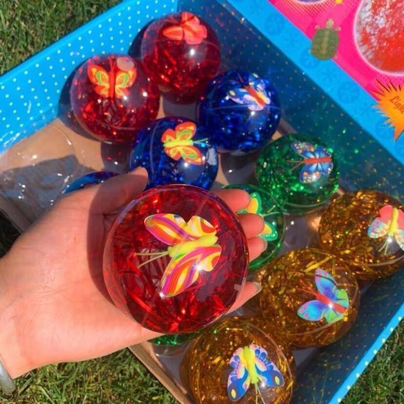 2个69弹力水晶球大号发光球闪光带绳跳跳夜光球地摊玩具55cm带绳水晶