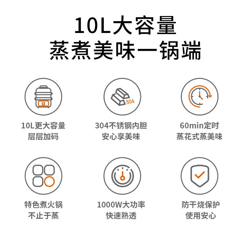 九阳(Joyoung) 电蒸锅电煮锅电炒火锅多功能锅家用蒸包子锅电热锅10L大容量多用途锅料理锅 GZ100