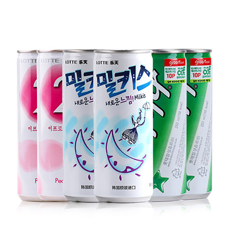包邮乐天牛奶芒果碳酸桃汁苏打饮料10个口味10罐韩国进口汽水饮品
