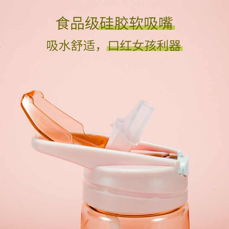 吸管杯大人水杯风成年少女杯子便携产妇孕妇塑料杯 曲面-樱粉-500ML-带防烫杯套[收藏加购送杯刷]高清大图