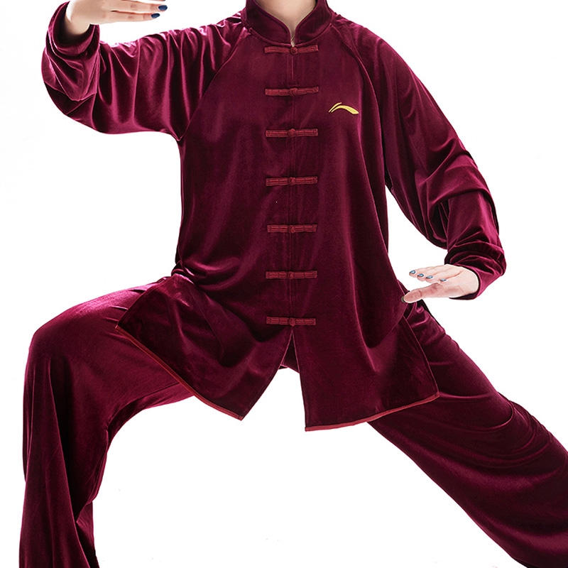 李宁太极服男冬季加厚加绒太极拳练功服女太极服装男秋冬