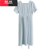 夏季2021年新款大码女装胖mm茶歇桔梗法式方领连衣裙子设计感小众 2065蓝色【轻奢名媛炸街连衣裙/茶歇裙】 4XL【温柔连衣裙 气质/辣妹大码】