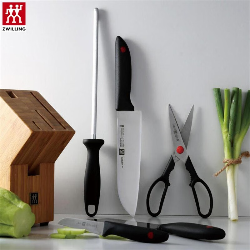 双立人(ZWILLING) ZW-K15 厨房刀具套装 厨具中片刀多用刀蔬菜刀磨刀棒剪刀竹制插刀架 六件套高清大图