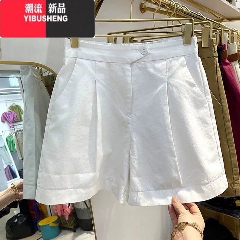 YIBUSHENG季薄款休闲短裤女胖妹妹显瘦梨型身材宽松阔腿五分裤棉麻高清大图