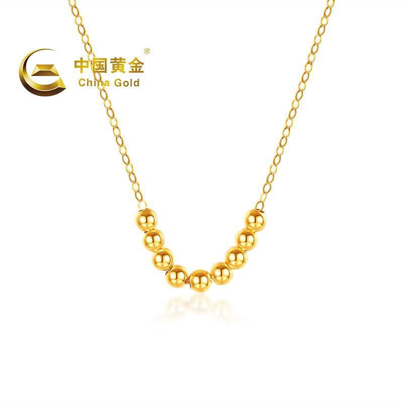 中国黄金18K金黄小金珠项链