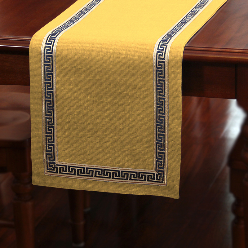 美帮汇美式桌旗新中式茶旗布禅意席茶几桌布现代简约北欧床旗餐桌茶桌布 亮黄色 33*320CM(适合2.6米餐桌或茶桌)