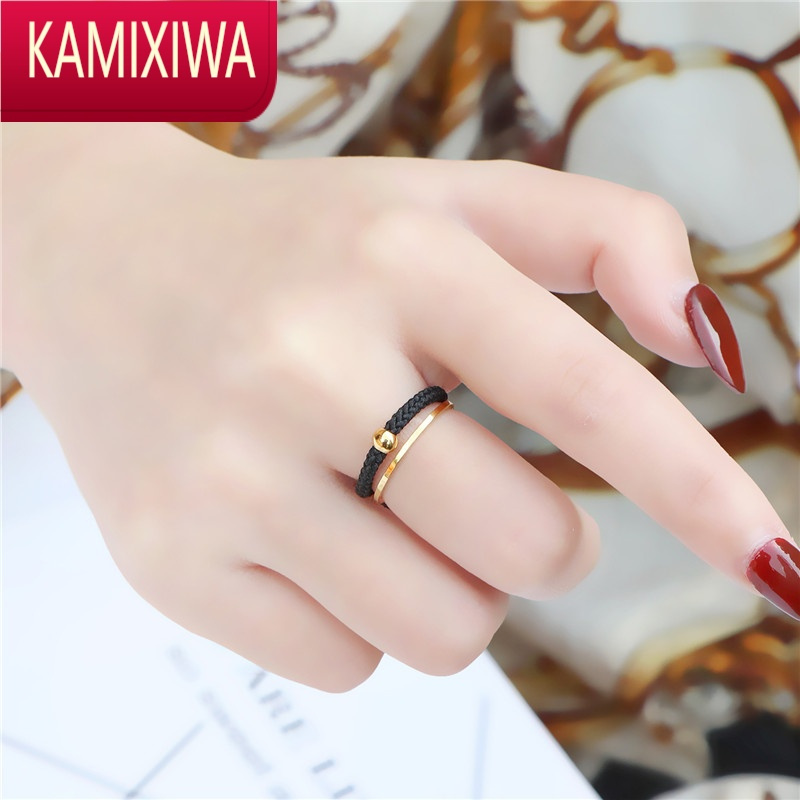 kamixiwa素圈网红戒指女时尚个性ins潮金豆豆红绳尾戒食指小众设计