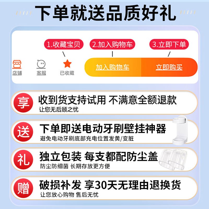 适配小米米家T501电动牙刷头MES607替换头T501C缓震清洁包胶款高清大图