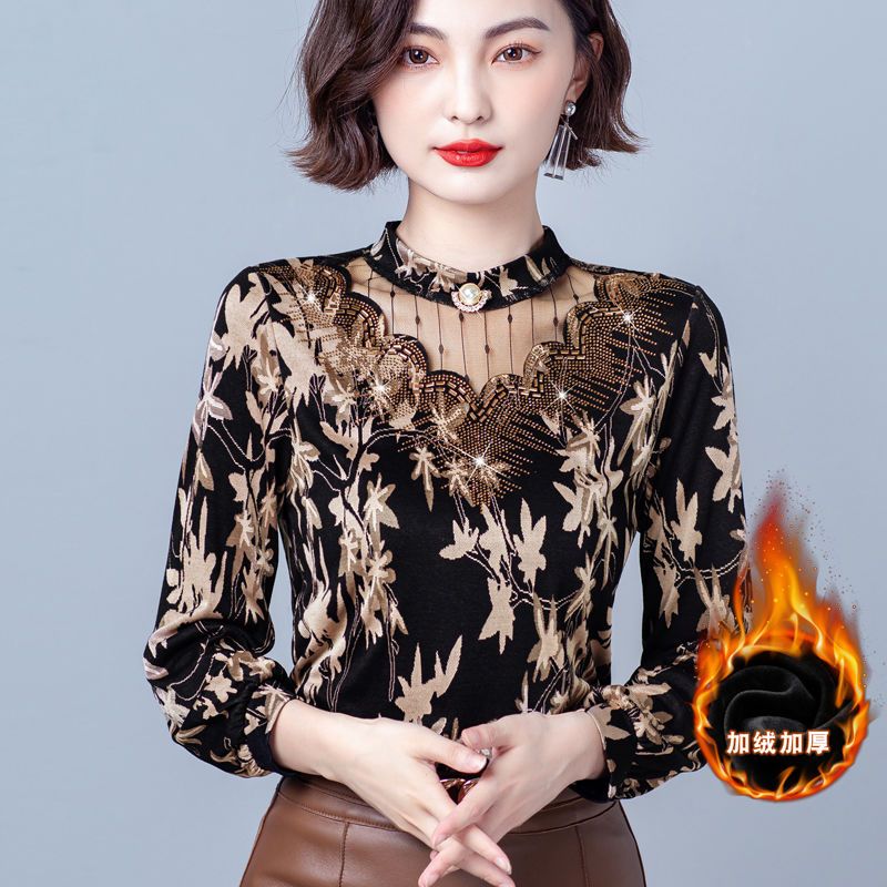 重工提花秋季新款女装长袖t恤外穿气质遮肚小衫显瘦打底衫
