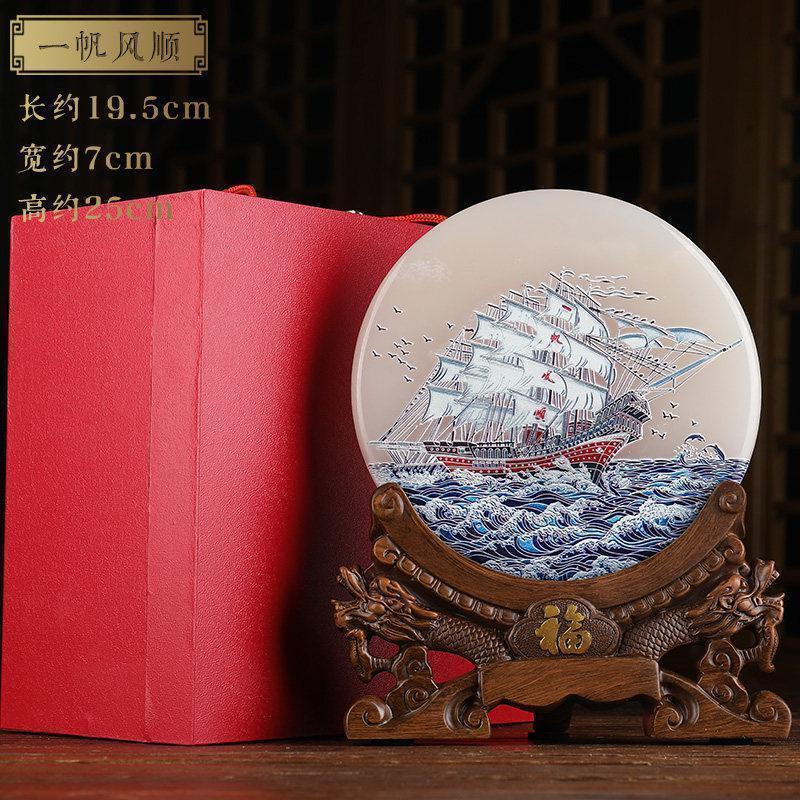 美帮汇玉石平安扣帆船摆件一帆风顺船家居酒柜玄关电视柜茶几装饰品摆设高清大图