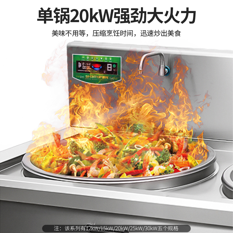圣托(Shentop)304#不锈钢双头电磁大锅灶 酒店餐厅学校厨房电灶台凹面 大锅灶 DCE10