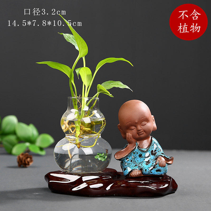 创意陶瓷花器小花瓶家居装饰品摆件插花干花中式客厅电视柜工艺品 三维工匠 KJY-福禄-思考-蓝高清大图