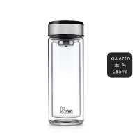 希诺(HEENOOR)玻璃杯正品双层隔热水杯带盖透明杯子男士泡茶杯XN- 6710 285ML