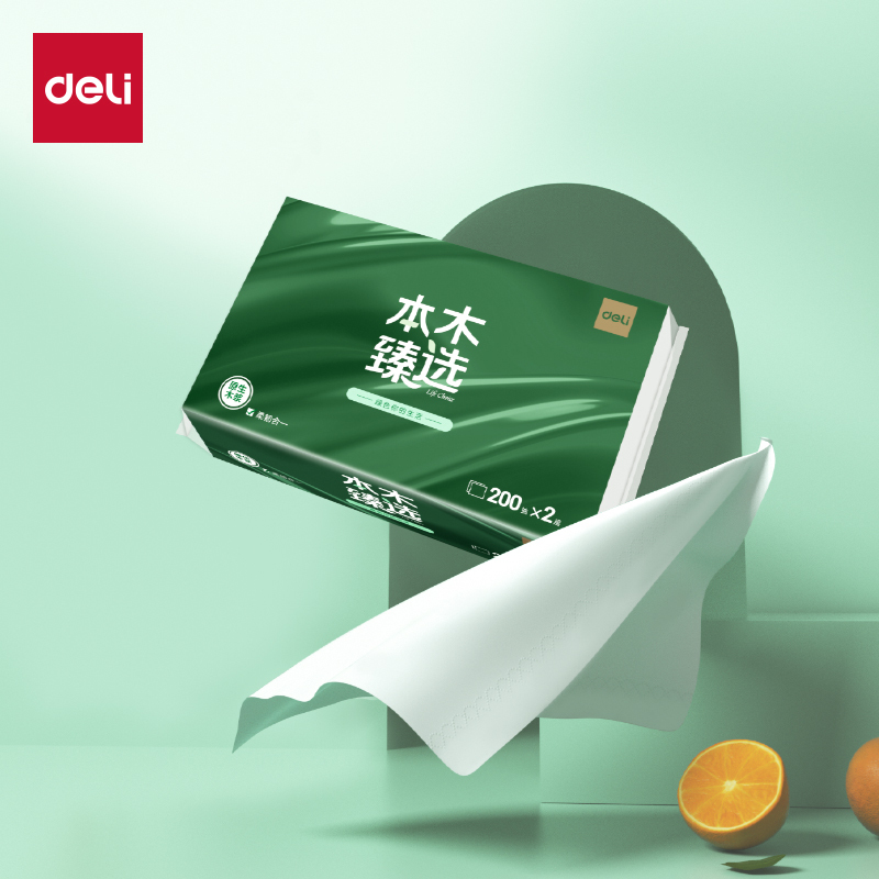 得力 本木臻选擦手纸2层200抽 原生木浆纸质强韧不易破 CC2200-01 白色 1包装