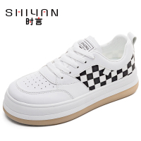 时言(SHIYAN)小白鞋女2022春季新款女士单鞋韩版网红板鞋女时尚拼色面包鞋厚底增高休闲鞋女