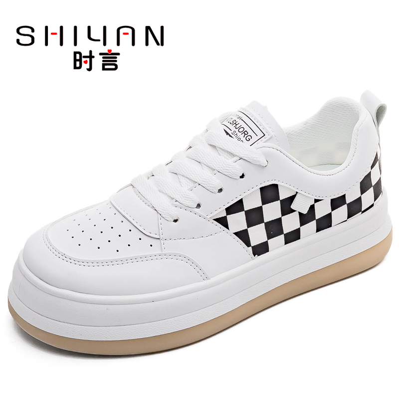 时言(SHIYAN)小白鞋女2022春季新款女士单鞋韩版网红板鞋女时尚拼色面包鞋厚底增高休闲鞋女