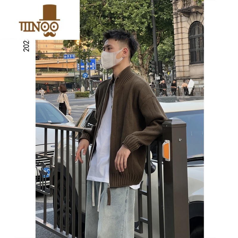 YANXU新款港风慵懒简约休闲针织毛衣男潮流纯色宽松百搭开衫外套高清大图