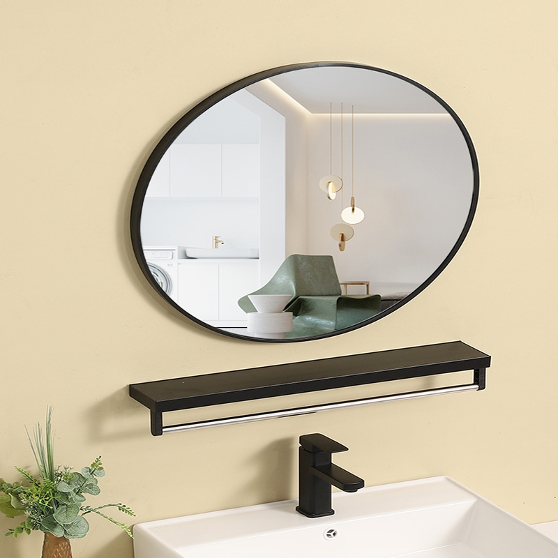 免打孔浴室镜子卫生间圆镜带置物架壁挂挂墙式厕所洗手间洗漱台镜