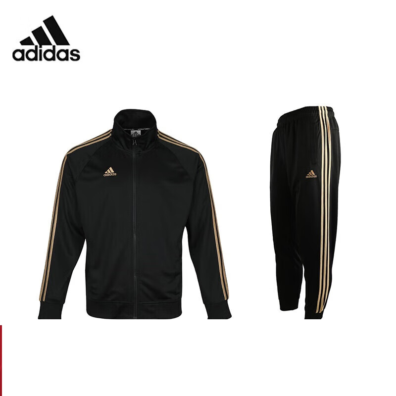 阿迪达斯 （adidas）运动套装男秋季外套长裤两件套跑步运动套装 黑金高清大图
