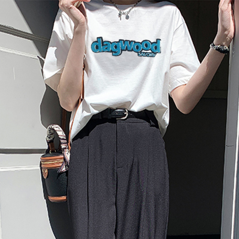 [1.5折价43元]唐狮夏季短袖t恤女韩版休闲简约字母半袖潮牌纯棉百搭潮