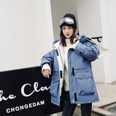 朗衣贝(Lang Yi Bei)羽绒服女中长款2019冬装新款大毛领白鸭绒短款小个子羽绒服990##