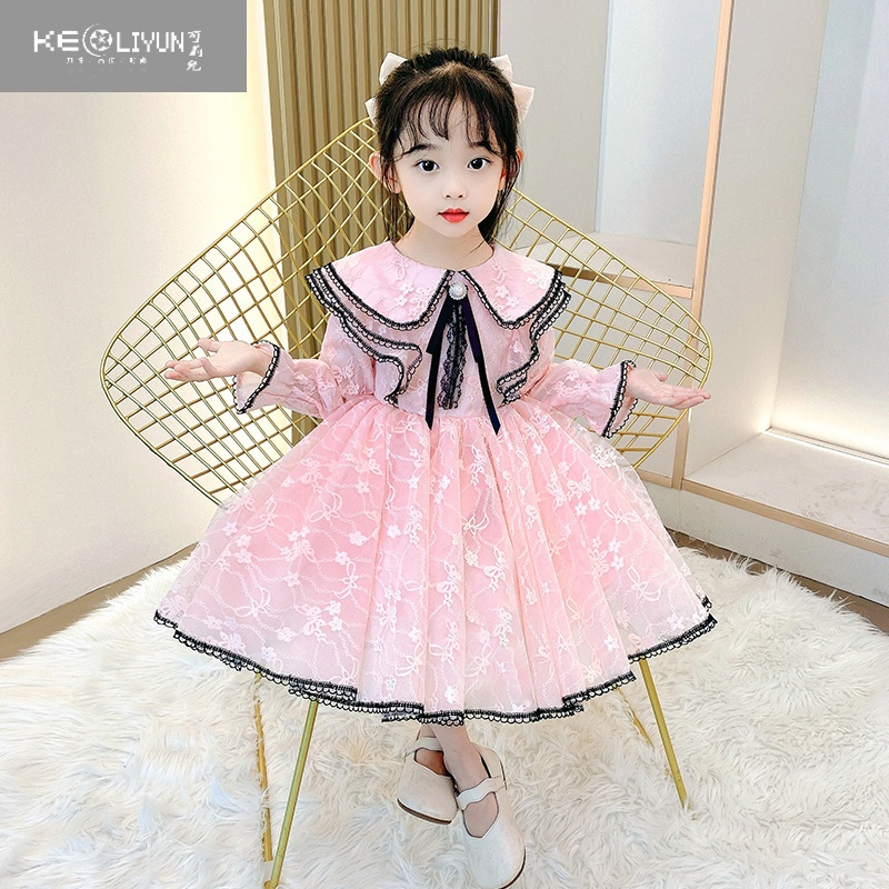 可莉允女童春季连衣裙纱裙2023新款裙子春天女孩儿童甜美公主裙漂亮