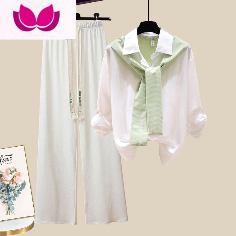 七斓小个子春装搭配一整套衬衫阔腿裤套装女夏季春季甜美轻奢套裤高清大图