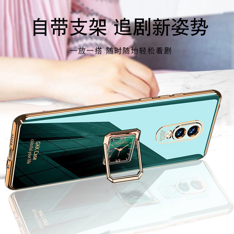 oppo r17手机壳电镀超薄R17方表指环支架保护套全包镜头硅胶软壳 case-酒红色[不带支架] oppo r17