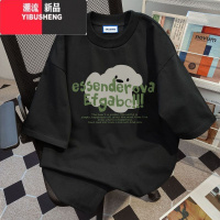 YIBUSHENGt恤女短袖上衣服小众vintage美式设计感印花季宽松半袖tei M95-110斤 黑色精梳纯棉