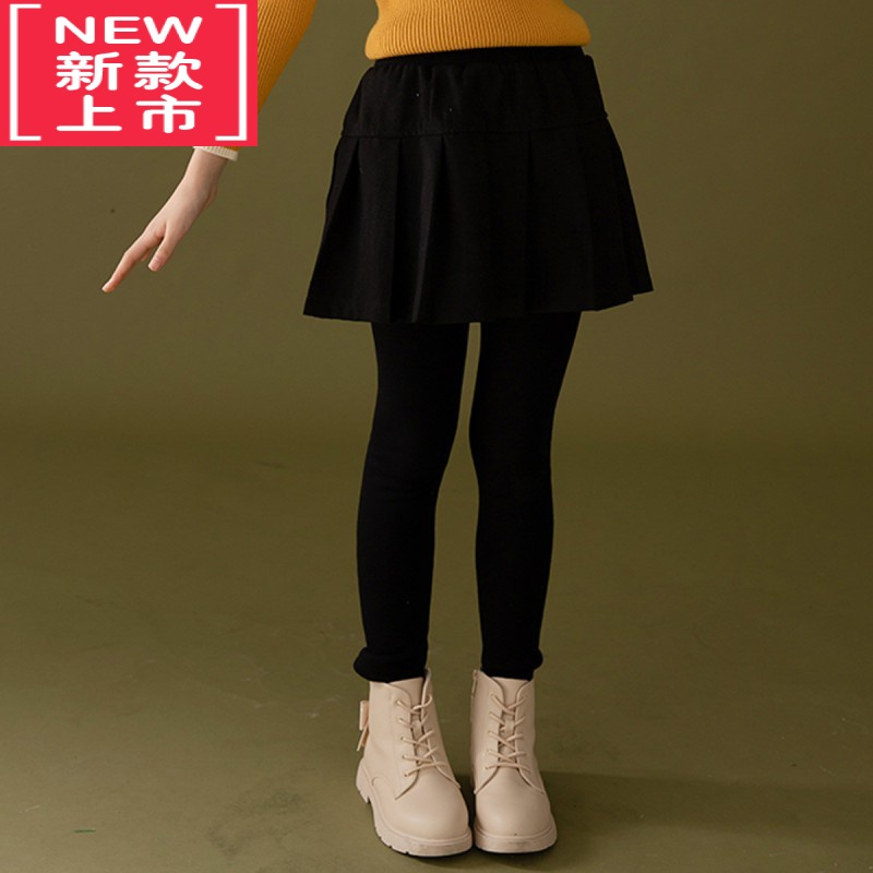 可莉允女童打底裤2022年秋冬新款女童加绒保暖格纹弹力打底裙裤保暖裤