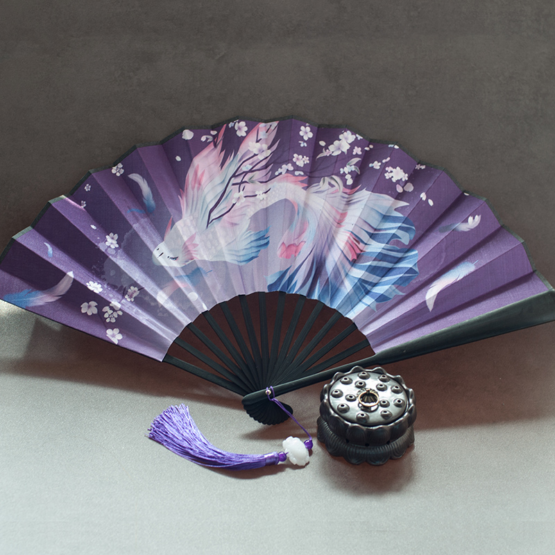 玉清昆仑扇原版9寸折扇女式古风三生三世十里桃花白浅同款扇子三维工匠9寸紫樱落绢扇 流苏 紫 赠亚麻锦袋图片 高清实拍大图 苏宁易购