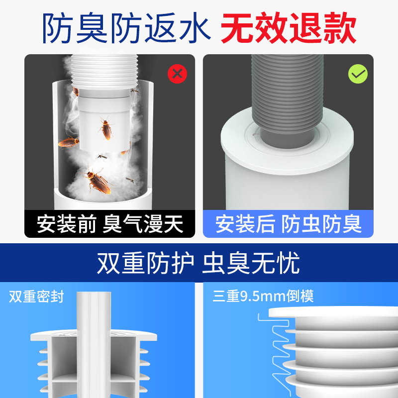 下水管道防返臭神器厨房洗菜盆排水管密封塞洗衣机配件堵口器--蓝色--加厚密封圈【适用60--65mm】带防臭盖高清大图